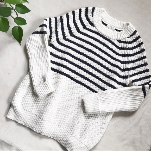 kate spade Sweaters - Kate Spade B&W Striped Cotton Knit Zip Up Sweater